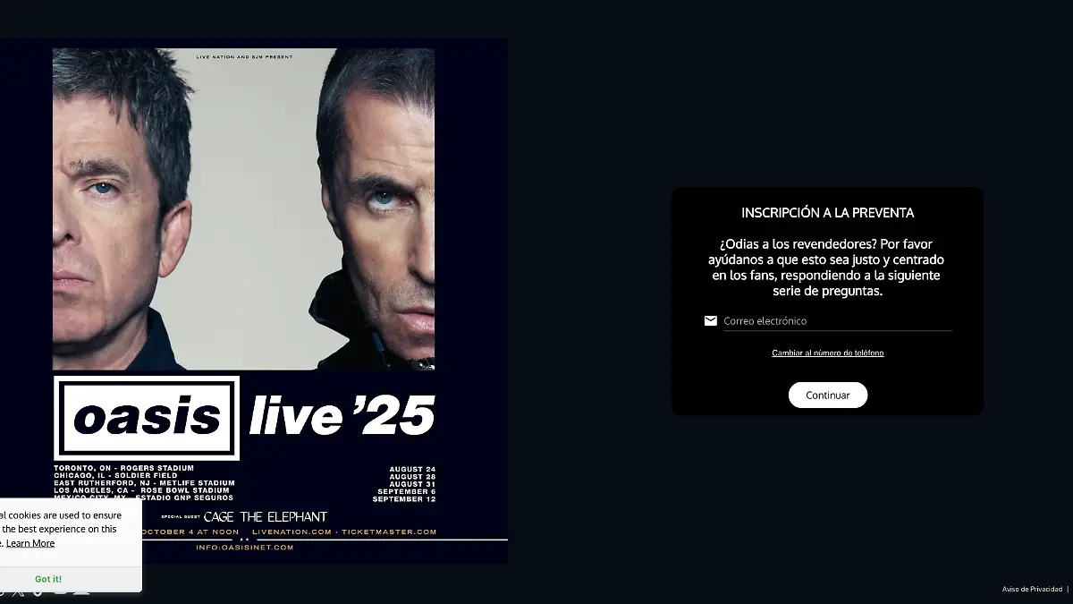 Paso a paso comprar boletos para Oasis