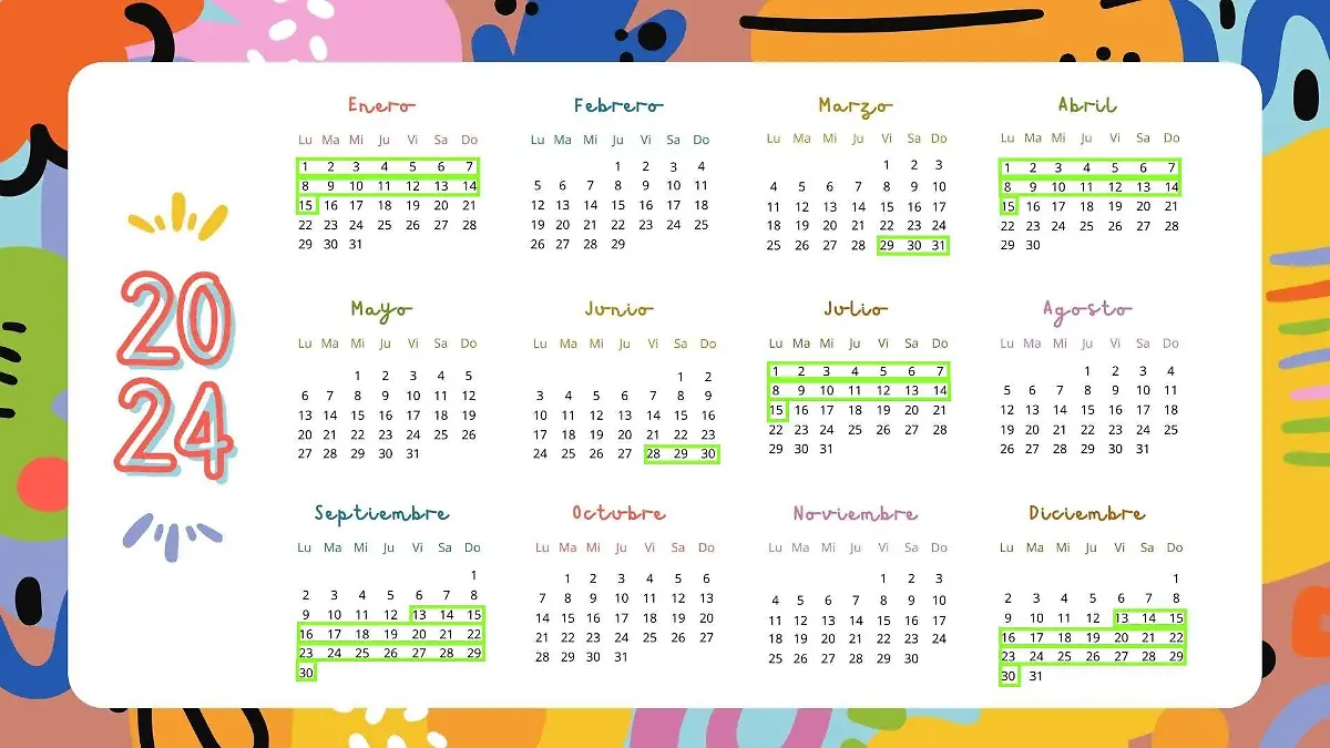 Calendario-2024 con quincenas largas