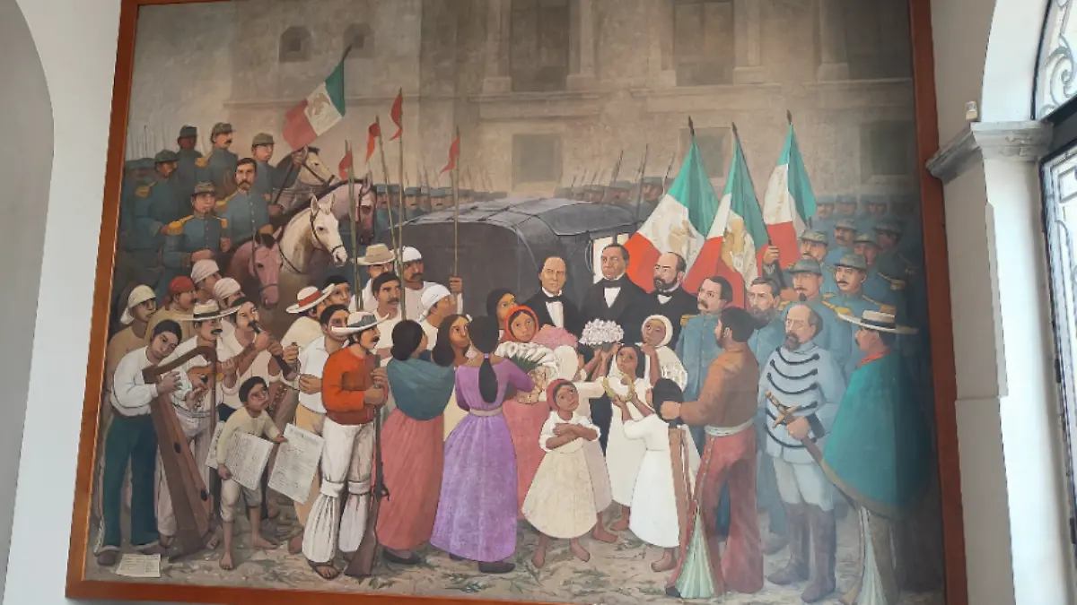 Entrada triunfal de Benito Juárez al Palacio Nacional acompañado de su gabinete