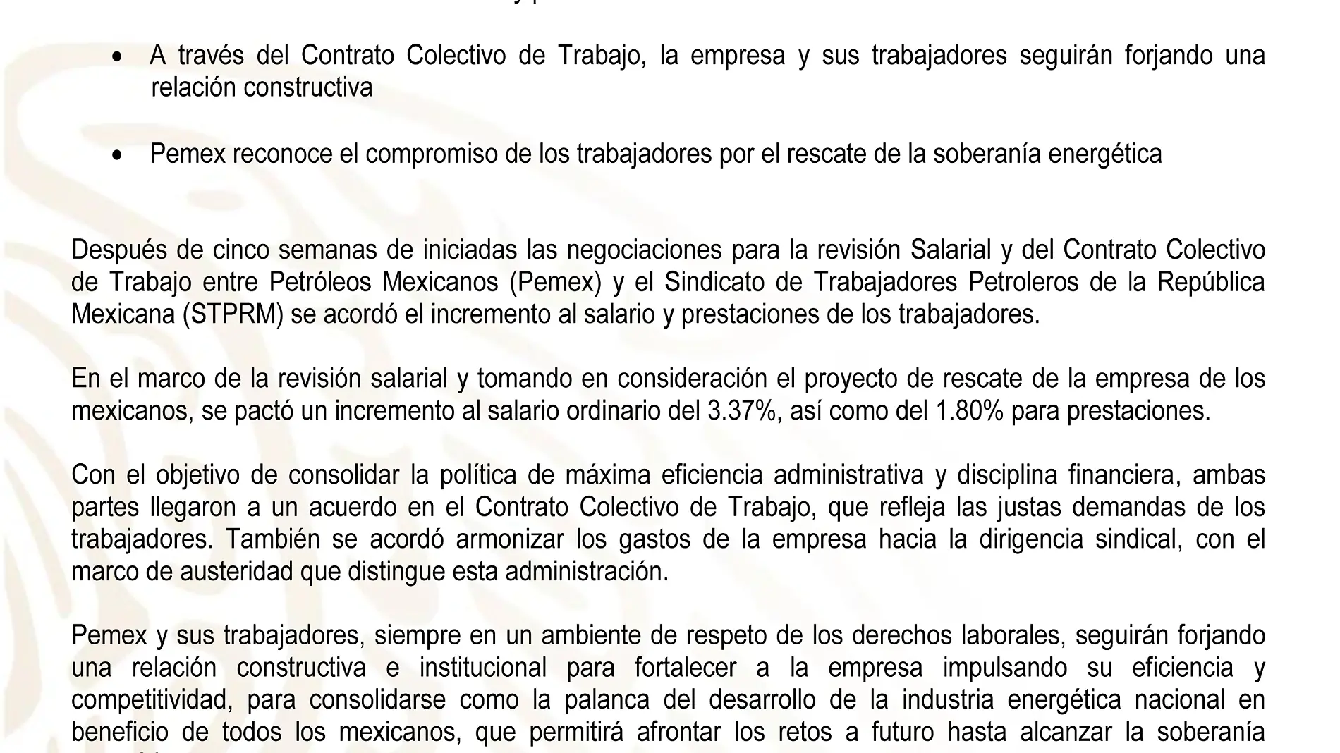 Comunicado Contrato Colectivo Pemex