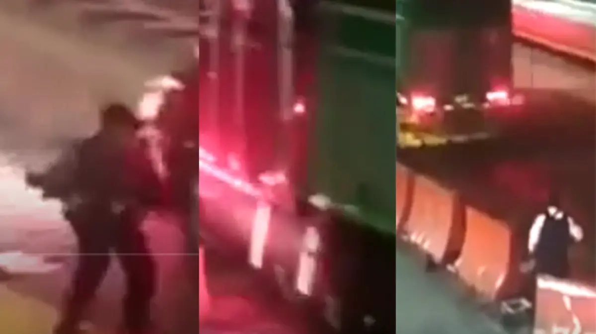 [Video] Tráiler se lleva entre las llantas a policía que pretendió detenerlo 