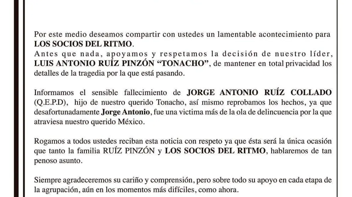 Carta emitida por la agrupación