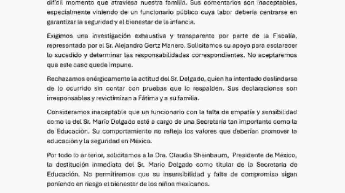 Comunicado familia de Fátima 