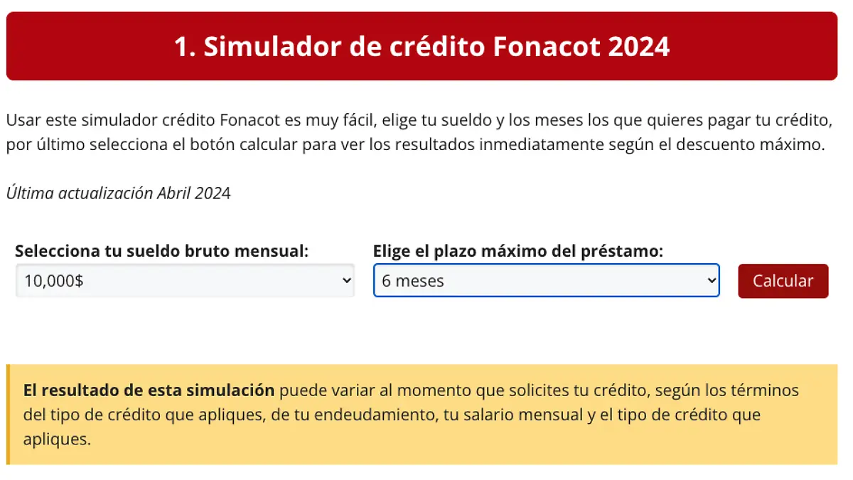 Simulador de crédito Fonacot