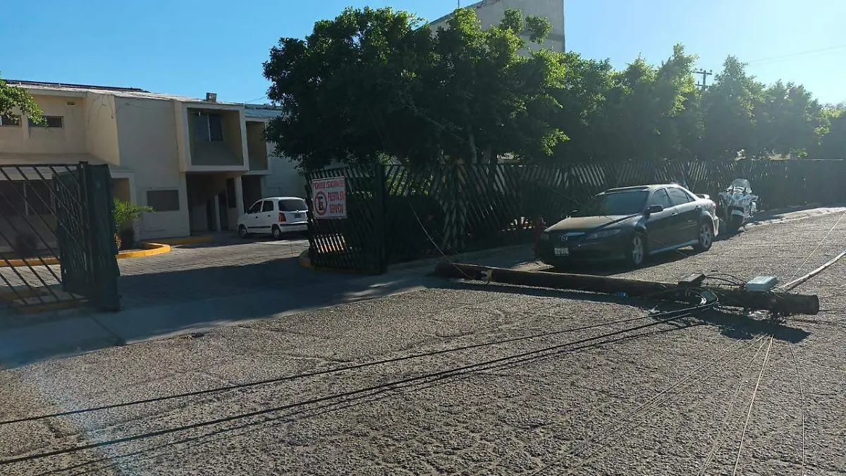 Automóvil sufre daños tras caída de poste
