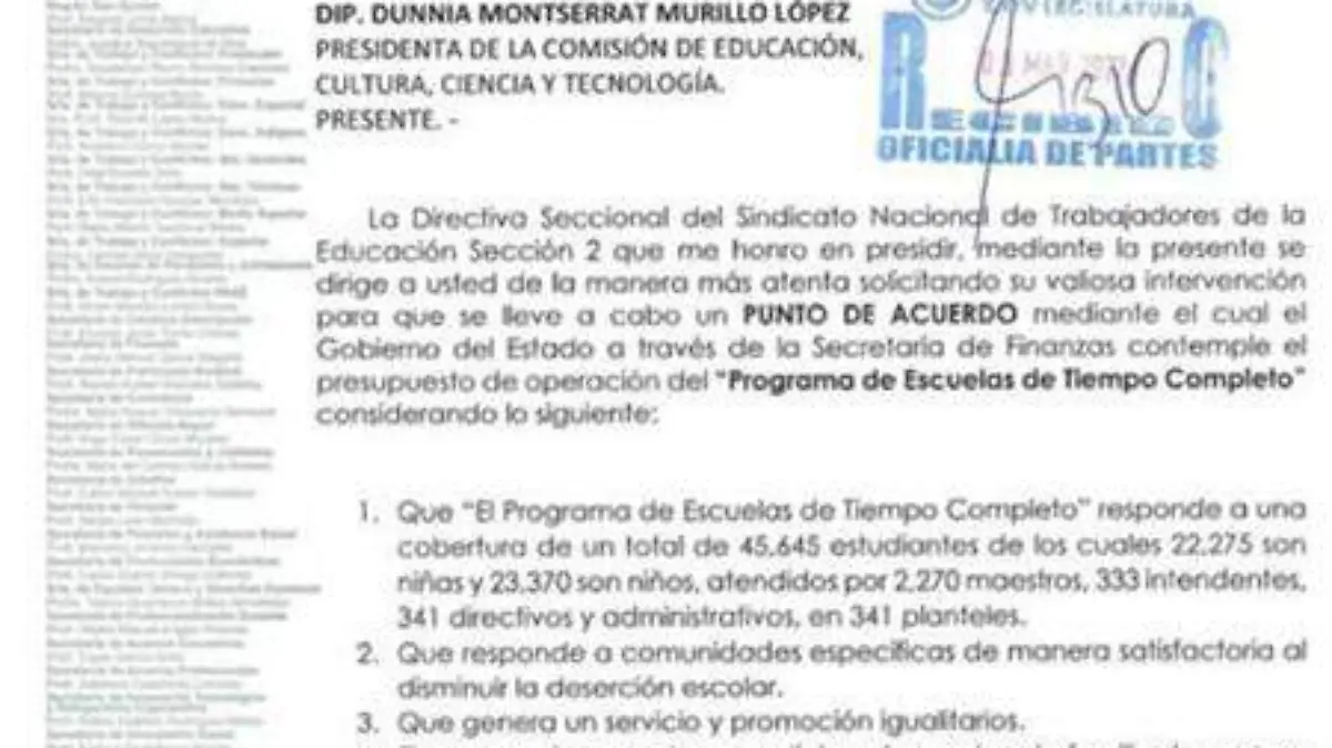 Pide sección 2 el SNTE se continúe con las escuelas de tiempo completo en BC
