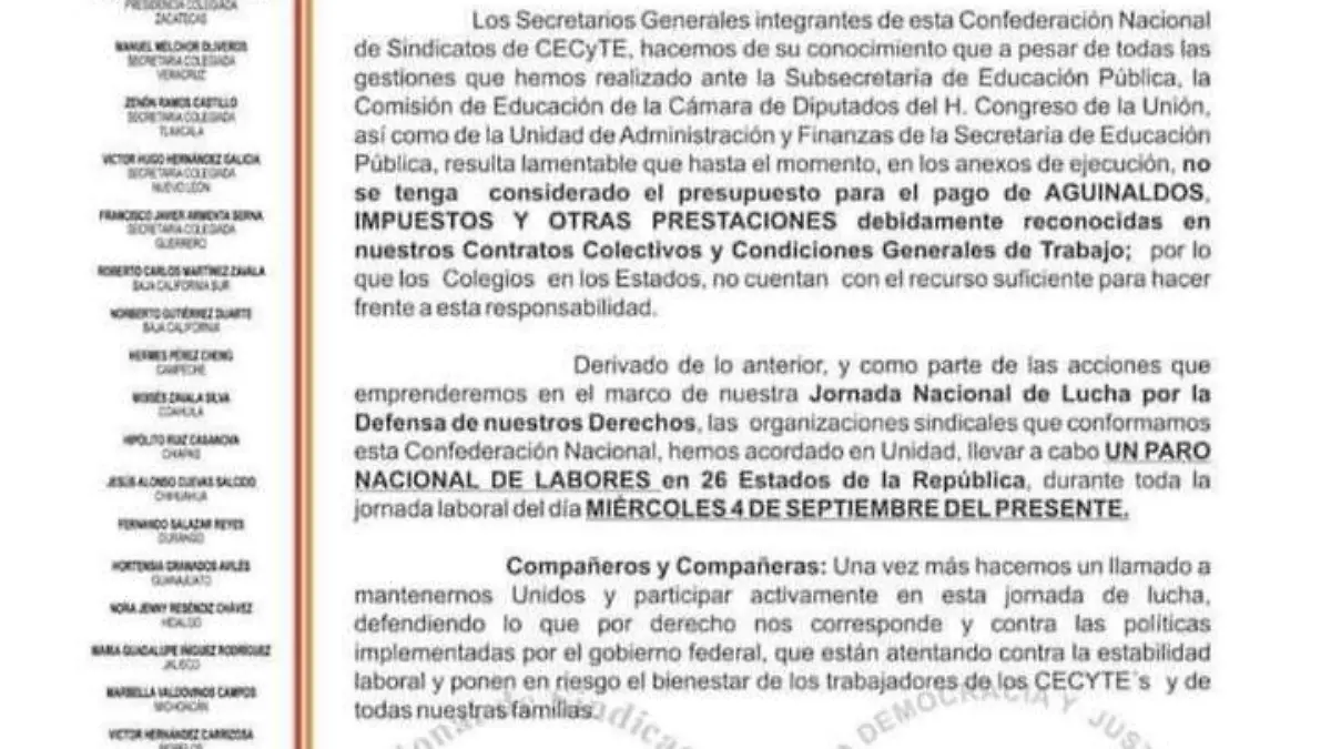 cecyte comunicado paro