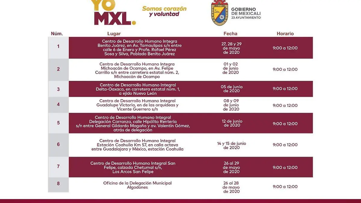 calendario de entrega de apoyos