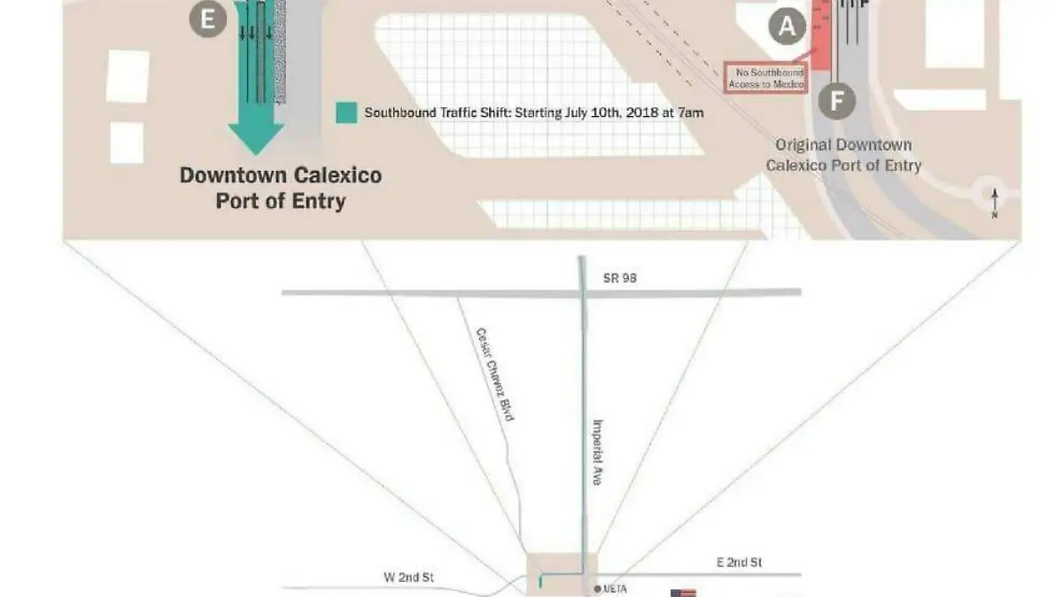 Informan en Calexico sobre la nueva entrada a México