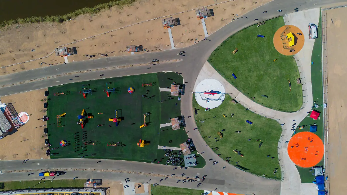 La vista aérea las áreas habilitadas y las nuevas atracciones proyectadas dentro del Parque Laguna México