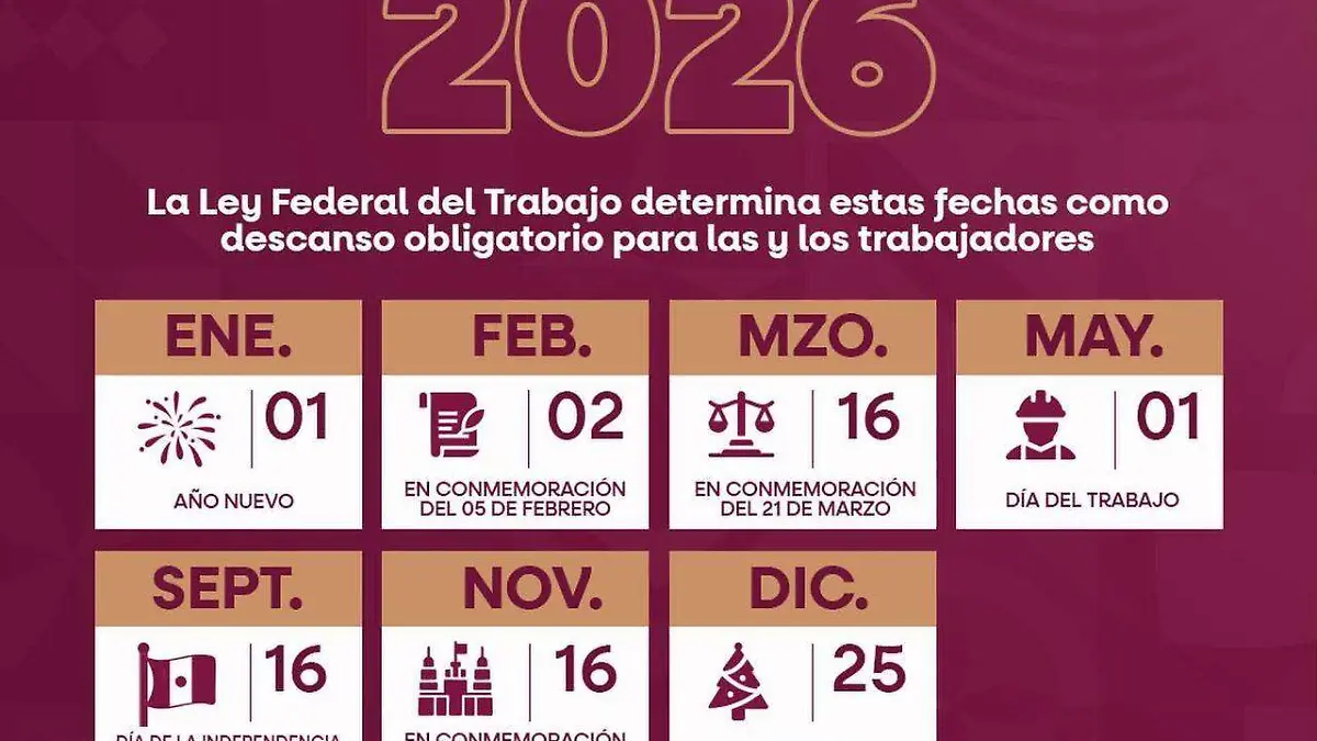 Calendario de descansos laborales obligatorios