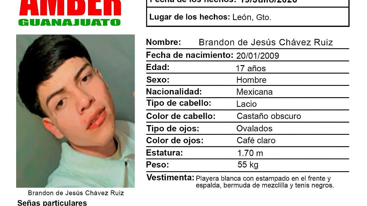 Cortesía Alerta AMBER - FICHA DE BÚSQUEDA 