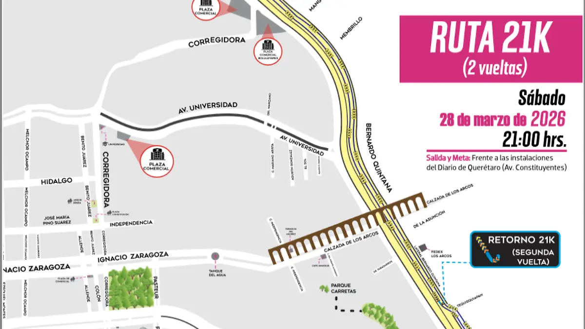 Mapa ruta 21km Diario de Querétaro 2026