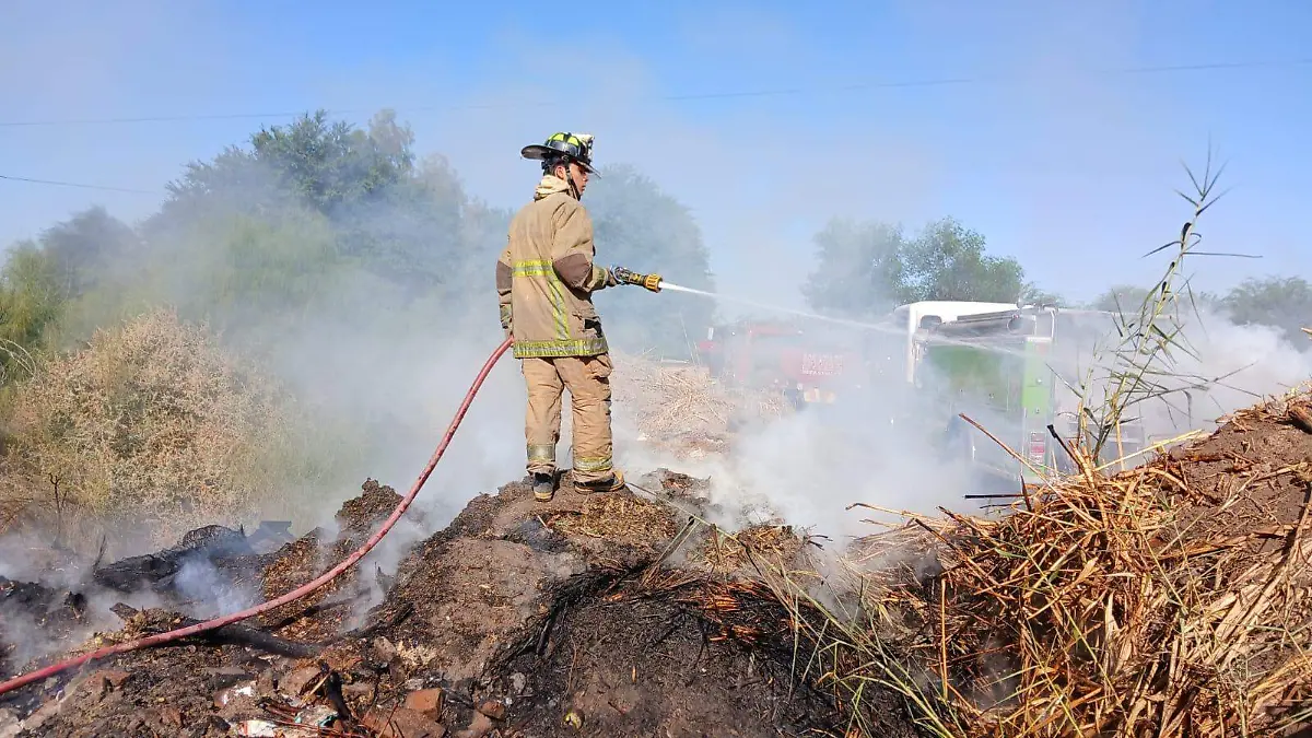 Fuerte incendio de maleza y basura